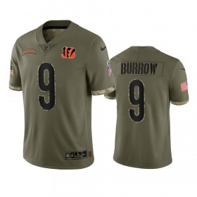 Miesten Cincinnati Bengals NFL Pelipaita Joe Burrow 9 Olive 2022 Salute To Service Limited